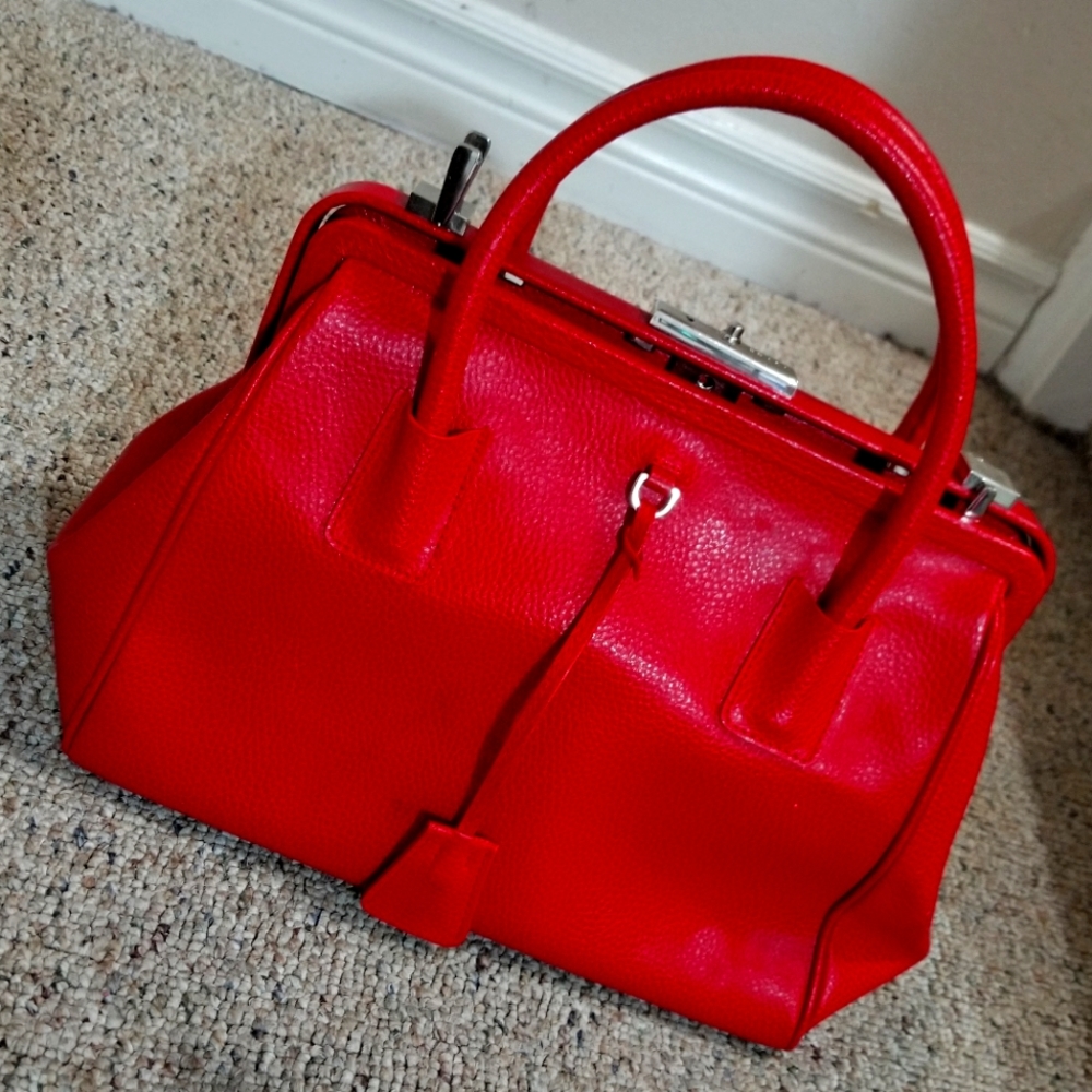 Vintage Prada Milano Madras Cerniera Satcel Red Hand Bag Excellent Condition